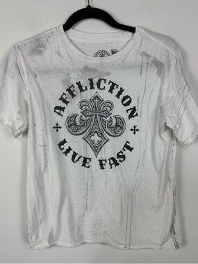 Affliction Live Fast White Short Sleeve Graphic Tee Top